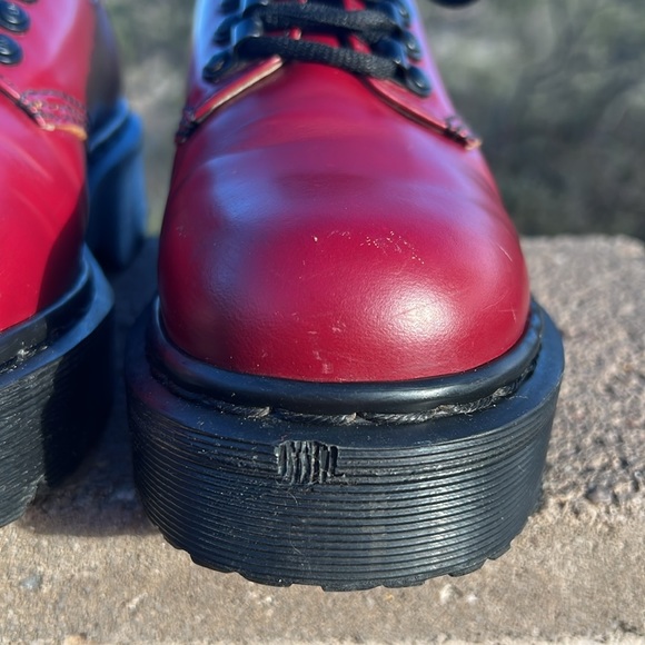 🏴󠁧󠁢󠁥󠁮󠁧󠁿 Vintage MIE Dr. Martens Red Tunnel Eye Platform Oxfords UK 4 - Picture 15 of 17